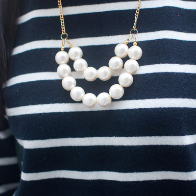 White wedding glass pearls gold chain necklace nl0745 - Thumbnail 5