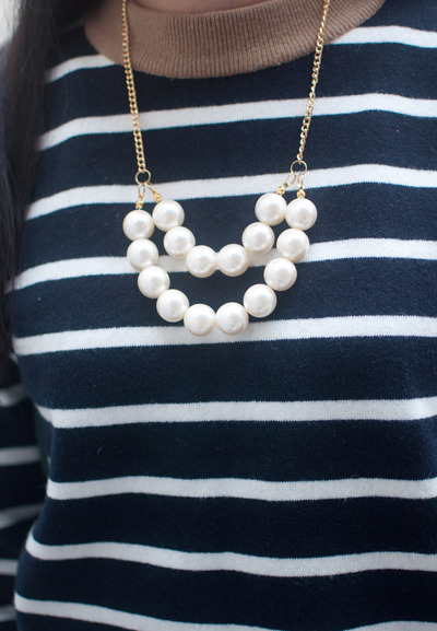 White Wedding Glass Pearls Gold Chain Necklace NL0745