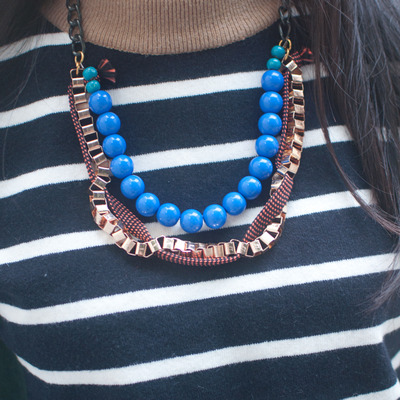 Blue and gold chain cotton multi strand necklace nl0612 - Thumbnail 4