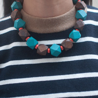 Chocolate Brown Blue Orange Collar Statement Necklace NL0661 - Thumbnail 4