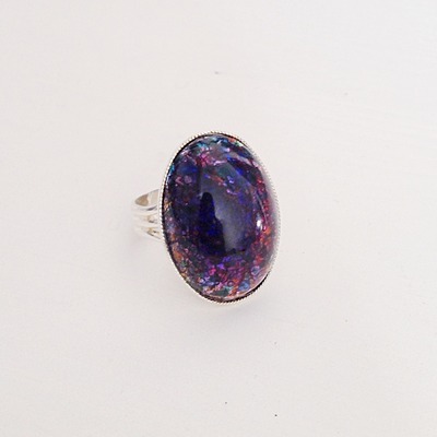 Large midnight amethyst opal ring