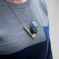 Black Grey Geometric Beads Necklace NL0857 - Thumbnail 1