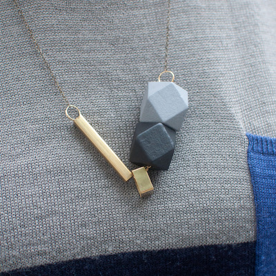 Black grey geometric beads necklace nl0857 - Thumbnail 3