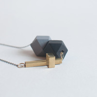 Black Grey Geometric Beads Necklace NL0857 - Thumbnail 2