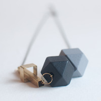 Black Grey Geometric Beads Necklace NL0857 - Thumbnail 3