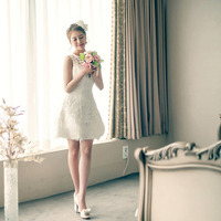 Lace prom dress, Short prom dress, Tulle Party Dresses 2015, White Prom Dresses, Homecoming Dresses, Formal Party Dresses - Thumbnail 1