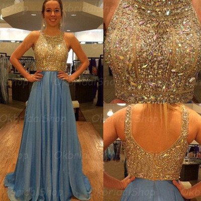 Long prom dress, blue prom dress, custom prom dress, elegant prom dress, chiffon prom dress, bd14321