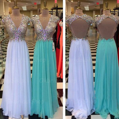 Long prom dress, blue prom dress, white prom dress, elegant prom dress, chiffon prom dress, bd14322