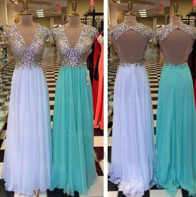 long prom dress, blue prom dress, white prom dress, elegant prom dress, chiffon prom dress, BD14322