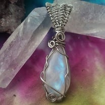 Wire Wrapped Rainbow Moonstone Pendant