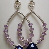 Natalia Earrings - Sterling Silver, Lapis Lazuli, Pink Amethyst - Thumbnail 1