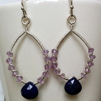 Natalia Earrings - Sterling Silver, Lapis Lazuli, Pink Amethyst - Thumbnail 2