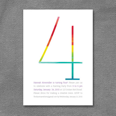 Large number rainbow birthday invitation