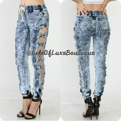 Acid Wash Denim Bow Joggers