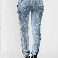 Acid Wash Denim Bow Joggers - Thumbnail 2