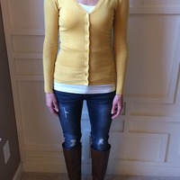 Mustard Elbow Patch Cardi - Thumbnail 3