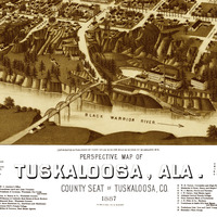 Tuscaloosa, Alabama in 1887 - Bird's Eye View Map, Aerial, Panorama, Vintage, Antique, Reproduction, Giclée, Fine Art, Wall Map, History - Thumbnail 1