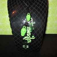 Ultra Long Skull and Inverted Cross Necklace (Green)  - Thumbnail 1