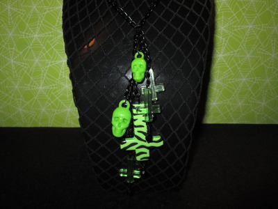 Ultra Long Skull and Inverted Cross Necklace (Green) 