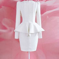 Diamond Bow Ruffles Pleated Dress - Thumbnail 3