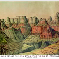The Grand Canyon of the Colorado River, Arizona in 1873 - Bird's Eye View, Panorama, Vintage, Reproduction, Giclée, Fine Art, Wall Art - Thumbnail 1