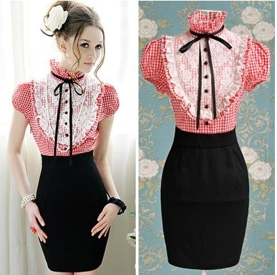 Red Plaid Lace Mini Dress