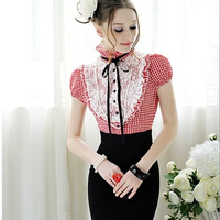 Red Plaid Lace Mini Dress - Thumbnail 1