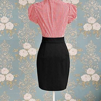 Red Plaid Lace Mini Dress - Thumbnail 2