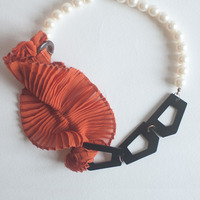Veil Orange Wedding Glass Pearl Letter D Character Statement Necklace, NL0754 - Thumbnail 1