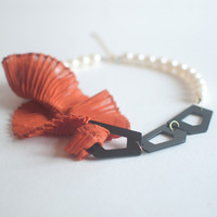 Veil Orange Wedding Glass Pearl Letter D Character Statement Necklace, NL0754 - Thumbnail 2