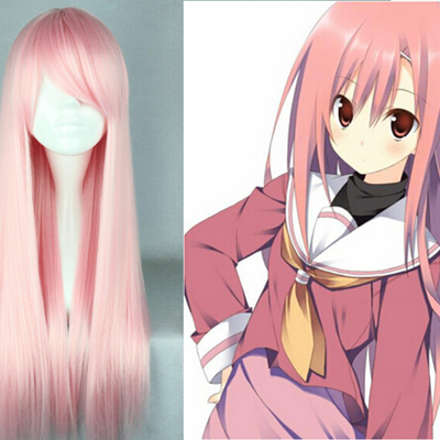 Light pink long straight wig pastel pink wig anime synthetic hair costume cosplay wigs - Thumbnail 5