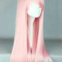 Light Pink Long Straight Wig Pastel Pink Wig Anime Synthetic Hair Costume Cosplay Wigs - Thumbnail 2