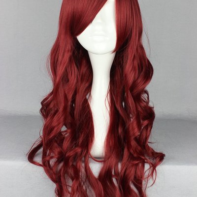 Dark red long curly wig beautiful anime wig costume cosplay wig auburn long wavy heat resistant synthetic hair wigs 