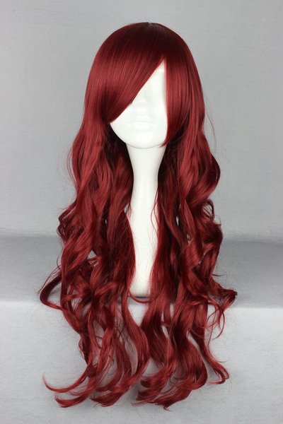 Dark Red Long Curly Wig Beautiful Anime Wig Costume Cosplay Wig Auburn Long Wavy Heat Resistant Synthetic Hair Wigs 