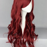 Dark Red Long Curly Wig Beautiful Anime Wig Costume Cosplay Wig Auburn Long Wavy Heat Resistant Synthetic Hair Wigs  - Thumbnail 1