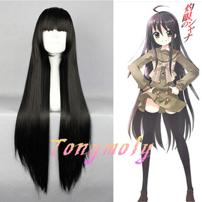 Black long straight wig shakugan no shana costume wig heat resistant synthetic hair cosplay wigs for party - Thumbnail 2