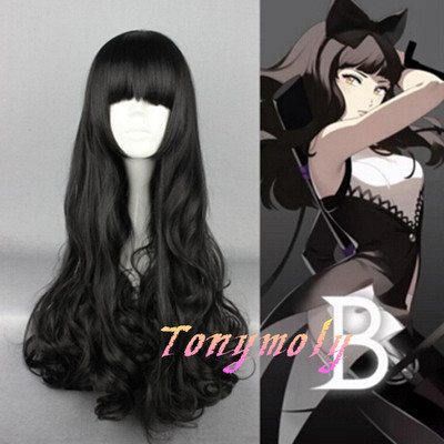 Black long curly wig rwby costume blake wig anime cosplay wig for party synthetic hair straight cross bangs wigs - Thumbnail 3