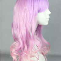 Free Shipping Long Curly Wig Pastel Pink Ombre Wig Scene Wig Pastel Pink Long Wavy Synthetic Hair with bangs Cosplay Wigs - Thumbnail 1