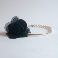 Black Lace Flower Metal Pendant Necklace NL0829 - Thumbnail 3