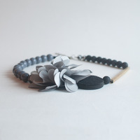 Grey Lace Flower Necklace NL0855 - Thumbnail 4