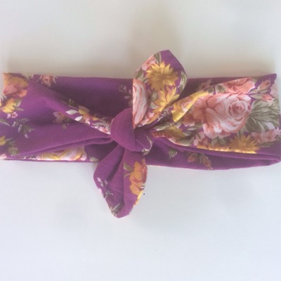 Purple floral tie knot headwrap