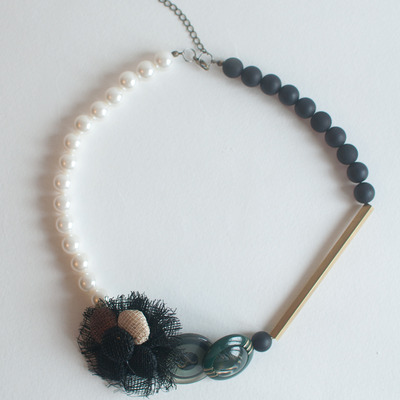 Net flower vintage button necklace nl0869