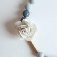 Flower Gray Resin Beaded Wedding Necklace NL0868 - Thumbnail 2