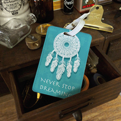 Dream catcher luggage tag, bag tag, travel tag, suitcase tag, id tag, custom quote (n-025)