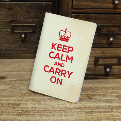 Keep calm and carry on passport holder case travel wallet pu leather cover, custom quote, custom color (n-026)