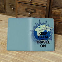 Keep Calm and Travel On Passport Holder Case Travel Wallet PU Leather Cover, custom quote (S-001) - Thumbnail 1
