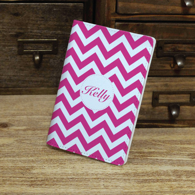 Personalised chevron zigzag pu leather passport holder case wallet travel cover, custom name monogram, magenta and many colors