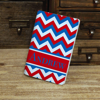 Personalised chevron zigzag pu leather passport holder case wallet travel cover, custom name monogram, colorful red and blue and many colors