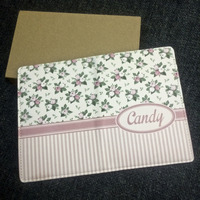 Flower Rose Custom Personalised Monogrammed PU Leather Passport Holder Case Wallet Cover (N-001) - Thumbnail 1