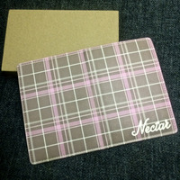 Plaid Pattern Custom Personalised Monogrammed PU Leather Passport Holder Case Wallet Cover (N-002) - Thumbnail 1
